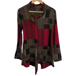 Liv by Habitat Lightweight Sweater Womens S Red Green Plaid Artsy Mature EUC